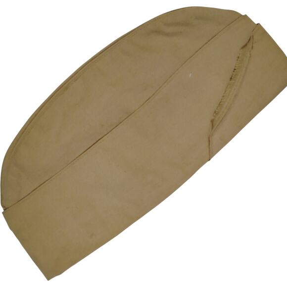 WWII–Vietnam Era Khaki Garrison Cap, Untagged, 10-1/2"L (Approx. Size 6-7/8) - Picture 1 of 4